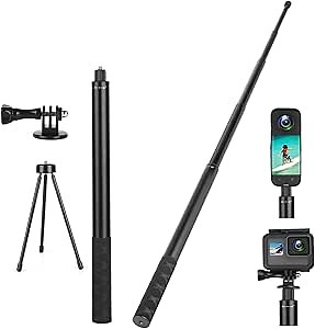 61.8 in Insta360 Invisible Selfie Stick with Tripod Accessory,Compatible with X5/X4/X3/X2/One RS/GO 2/3,GoPro Hero/DJI OSMO/SJCAM Action Cameras,Adjustable Extendable Waterproof Aluminum Alloy Rod