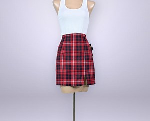VINTAGE 90s Red Plaid Mini Skirt NWT Sz 3 | Tartan High Waist Clueless Schoolgirl Kilt Style | 1990s | VFG - Etsy