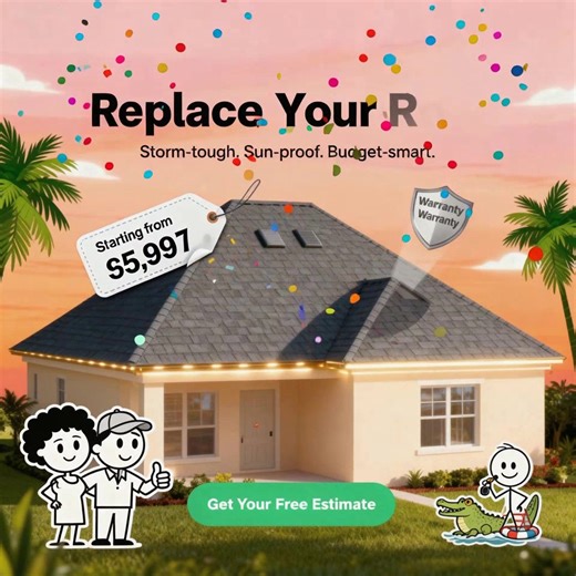 🏠 𝐅𝐥𝐨𝐫𝐢𝐝𝐚 𝐇𝐨𝐦𝐞𝐨𝐰𝐧𝐞𝐫𝐬… 🌴 Leaks today, hurricanes tomorrow—don’t wait. ⚡ 𝐑𝐨𝐨𝐟 𝐫𝐞𝐩𝐥𝐚𝐜𝐞𝐦𝐞𝐧𝐭𝐬 𝐬𝐭𝐚𝐫𝐭 𝐚𝐭 $𝟓,𝟗𝟗𝟕 with storm‑tough, sun‑proof options and a smooth, budget‑smart process. ☀️🛡️ Pain you’re feeling: - 😫 Ceiling drips, stains, and musty attic smells - 🥵 AC bills spiking from sun‑baked, worn shingles - 🌀 Pre‑storm anxiety: “Will this roof hold up?” - ⏳ Endless quotes, no‑shows, and week‑long delays - 📝 Permit and inspection headaches - 💸 Surp