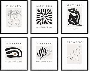 HAUS AND HUES Henri Matisse Posters and Picasso Wall Art - Set of 6 Exhibition Prints from Famous Artists UNFRAMED 8"x10" (With Artists Logo)