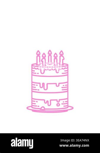 stretching up animation of tattoo in black line style of a birthday cake icon Stock Video Footage - Alamy