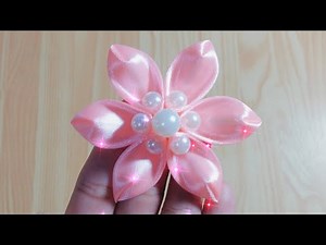 Kanzashi ribbon flower tutorial/Satin ribbon craft/Ribbon flowers easy/Diy flower making