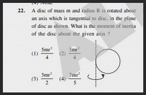 A disc of mass m and radius R is rotated about an axis which is... | Filo
