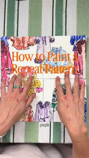 BEFORE you get all worked up and say you can't paint a repeat pattern... watch this! And if you are still confused, don't worry.. here is a step by step: * Start with 4 equal squares of paper arranged in a 2x2 grid * Draw your design in the centre where all 4 squares meet * Swap the left column with the right column (left two squares go where the right two squares were, right two go where the left two squares were * Draw in the centre again to fill the new gap * Swap the top row with the bottom 