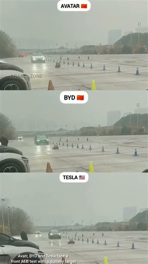 Avatr, BYD And Tesla – Wet Road Dummy AEB Test