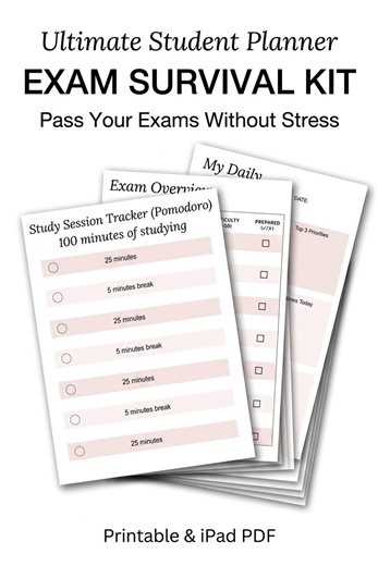 Study Survival Kit Printable | Revision System, Study Tracker, Pomodoro Timer, Academic Organizer PDF | iPad Goodnotes Template