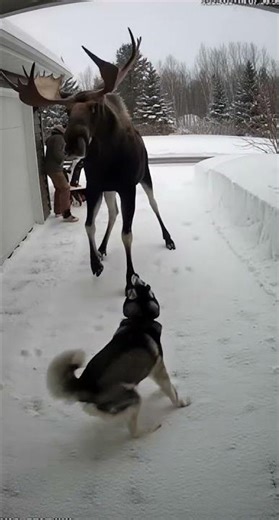 Moose Charges Worker! Brave Dog Saves the Day ❄️🦌 Wildlife Encounter #shorts