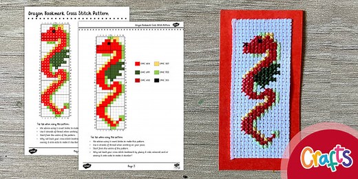 Dragon Bookmark Cross Stitch Pattern | Lunar New Year Crafts