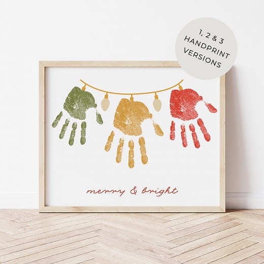 Christmas Lights Handprint Craft for 1 Kid, 2 Kids, or 3 Kids, Merry & Bright Handprint Printable With Year, Winter Art for Multiple Kids - Etsy