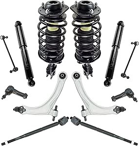 TRQ Front and Rear Steering & Suspension Kit Complete Strut & Coil Spring Assembly Control Arm with Ball Joint Shock Absorber Sway Bar Stabilizer Link Tie Rod Compatible with Chevrolet Pontiac