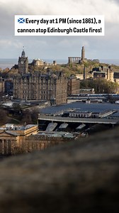 A cannon in the middle of a city? Only in Edinburgh, Scotland 🏴󠁧󠁢󠁳󠁣󠁴󠁿 👇 Every day at 1 PM, Edinburgh Castle fires a cannon that echoes across the city — and it’s not just for show. The One O’Clock Gun has been fired almost daily since 1861. Long before smartphones and GPS, ships in the Firth of Forth relied on the blast to set their clocks. One loud boom. Perfect timing. It’s fired from the Mills Mount Battery at exactly 1 PM (13:00), skipping only Sundays, Good Friday, and Christmas Day