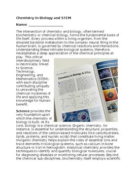 Chemistry in Biology & STEM - No Prep - Worksheet - 100% Editable