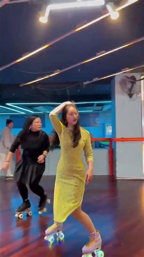 It’s the long skirt that limits me. The most popular roller skating sports girl on