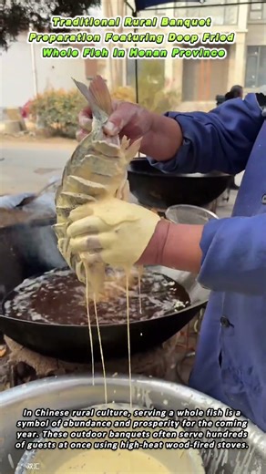 Traditional Rural Banquet Preparation Featuring Deep Fried Whole Fish In Henan Province