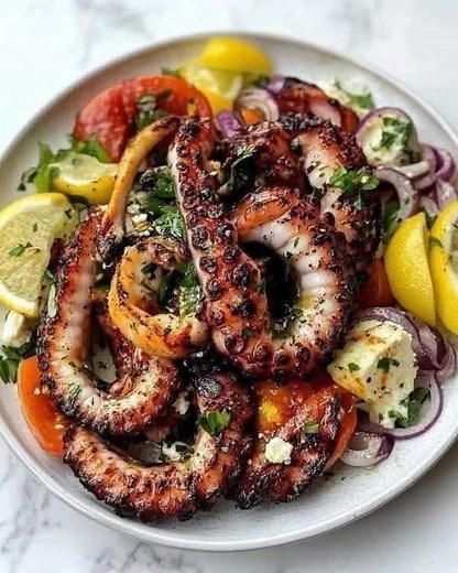 WOULD YOU EAT THIS SIMPLE GREEK GRILLED OCTOPUS  Ingredients: 2...