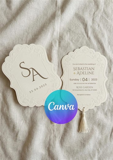 Embossed Wedding Invitation Template | Vintage Scalloped Monogram Canva Invite - Etsy