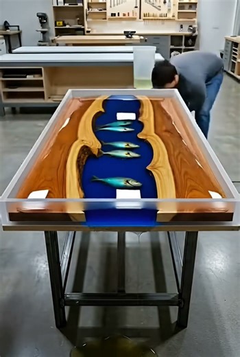 I Put Fish Inside a Glass River Table 😱. #ai #ideas #renovation #shorts