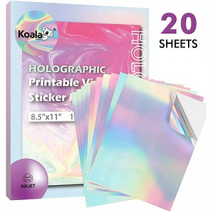 Koala Holographic Sticker Paper for Inkjet Laser Printers - 20 Sheets Rainbow Waterproof Glossy Printable Vinyl Sticker Paper 8.5x11