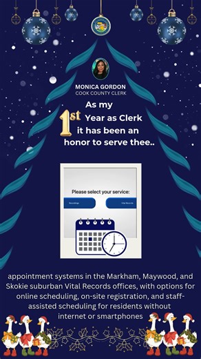 Making Cook County services work for everyone! 🏛️ In my 1st year as Clerk, we’ve launched new appointment systems in Markham, Maywood, and Skokie to offer online scheduling and on-site registration. For residents without internet or smartphones, our staff is ready to provide assisted scheduling to ensure no one is left behind. It’s an honor to serve you! #CookCountyClerk #Accessibility #PublicService #ClerkGordonHasYourBack | Cook County Clerk Monica Gordon
