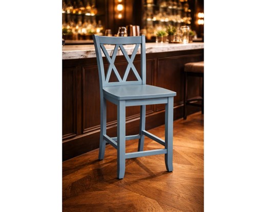 Solid Wood Double X Back Bar Stool – 24" Counter Height, Smoked Blue Farmhouse Chair - Etsy