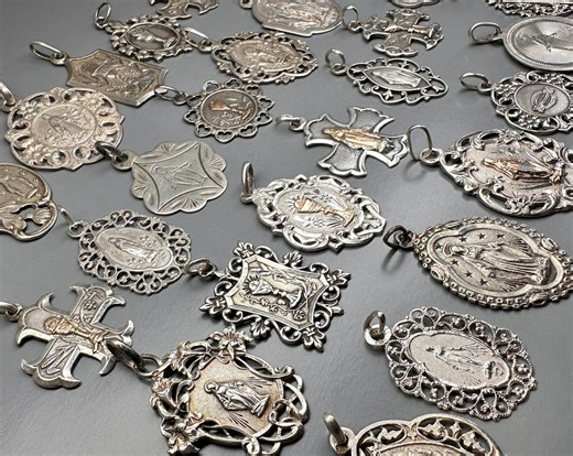 Antique French Silver Religious Medals: Virgin Mary Pendants - Etsy