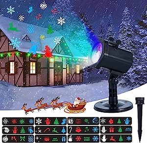 Christmas Projector Lights Outdoor, Colorful Christmas Holiday Lights Projector,IP65 Waterproof Projection Outdoor Lights for Christmas Holiday Birthday Party Room Decoration(12 Slides)