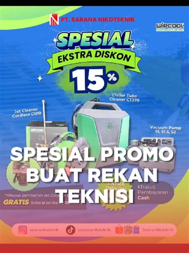 Spesial promo berbagai peralatan kerja untuk teknisi yaitu chiller tube cleaner, vacuum pump dan cleaning cordless dari Wipcool, diskon spesial buat temen-temen teknisi di seluruh Indonesia! Cek stok langsung hubungi Sarana Nikoteknik #sarananikoteknik #kontraktorpendinginterpercayasejak1970 #tecumseh #surabaya #bali #wipcool
