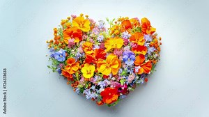 Beating multi colored flowers arranged into heart symbolizes love and bloom of spring. Ideal for Valentine's Day promotions, it conveys warmth, care, and affection and for special seasonal offerings