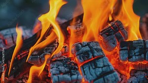 Intense flames engulfing charred logs in a fiery display of heat and combustion.