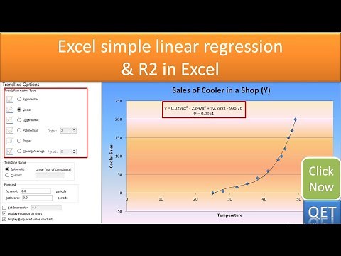 Excel Video 9: Excel simple linear regression & R2 in Excel
