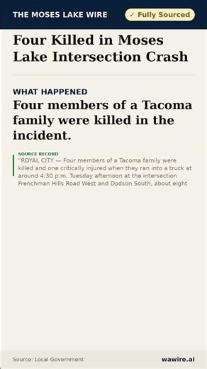 Four Killed in Moses Lake Intersection Crash #Shorts