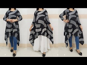 Helly Shah Style High Low Kurti/Dress Design Cutting Stitching/ Up Down Frock DIY/ New Kurti design