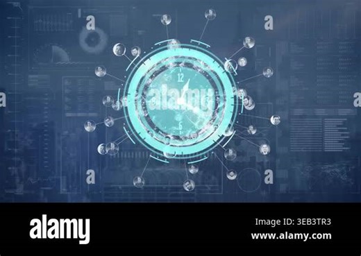 Animation of clock moving fast and data processing with globe over cityscape. global business, connections and data processing concept digitally generated video Stock Video Footage - Alamy