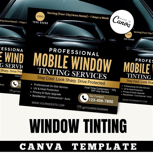 Tinted Window Mobile Service Flyer Template | Editable Canva Auto Tinting Flyer | Car Window Tint Business Marketing Design / Car Repair - Etsy