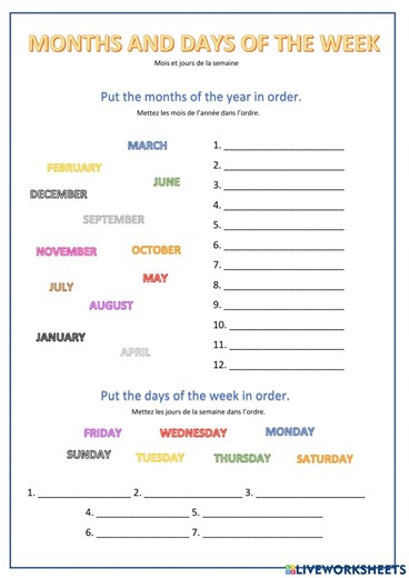 Months and days of the week activity
