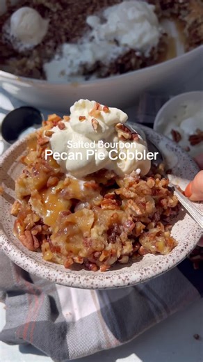 Day 2🦃 Pecan Pie Cobbler! 3 layers of gooey caramel, fluffy cake, and crunchy pecan topping. No pie crust and so easy to make ahead and reheat! Highly recommend serving it with homemade whipped cream and vanilla ice cream. Pecan Pie Cobbler * ½ cup (113g) unsalted butter sliced into chunks * 1 ⅓ cup (160g) all-purpose flour gluten-free if needed * 1 cup (200g) granulated sugar * 2 teaspoons baking powder * ⅔ cup (157ml) whole milk * 1 teaspoon vanilla bean paste or vanilla extract * 1 teaspoon 