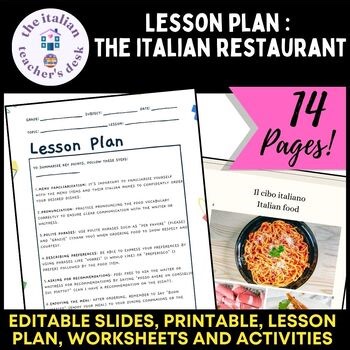 Italian lesson plan the restaurant editable printable worksheets 10th 12th grade