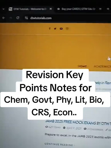 Revision Key Points Notes for Chem, Govt, Phy, Lit, Bio, CRS, Econ.. #jamb #jamb2025 #jambchemistry #jambphysics #jambgovernment #jambliterature #lekkiheadmaster #dtwtutorials