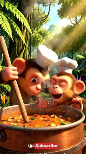 Monkey MasterChefs! 🐵 Cooking Delicious Jungle Soup & Eating Bananas 🍌#shorts
