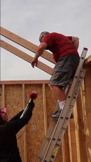 Couple Installing 12X16 DIY Shed Roof Rafters #diy #construction #roofing