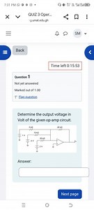 Determine the output voltage V_o (in Volts) of the given op-amp... | Filo