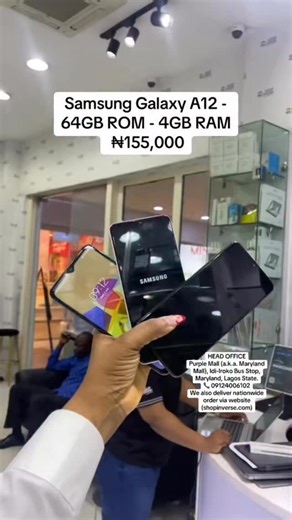 3.7K views · 47 reactions | ✨ The samsung galaxy A12 is built to keep up with you! 64gb rom + 4gb ram + dual sim — all for just ₦155,000  sleek. powerful. reliable.  order now at shopinverse.com https://shopinverse.com/products/samsung-galaxy-a12?_pos=1&_sid=eb4119ac3&_ss=r #wowdeals #samsunggalaxya12 #naijatech #phonedeals #shopinverse #naija #shopinverse #shopinverseofficial #trending | shopinverse | Facebook