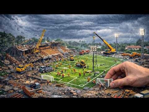 DIY Mini Football Ground Collapse & Restore | Typhoon Wind Emergency | Miniature Restoration Project