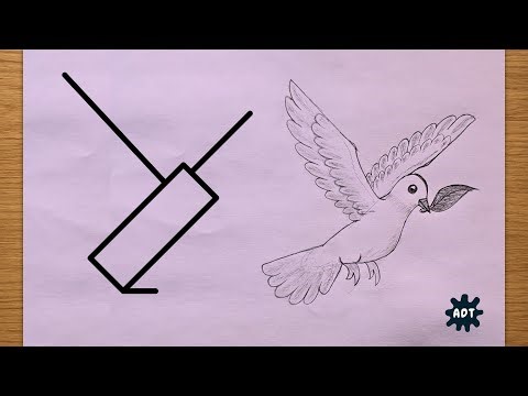 How to draw peace dove with leaf pencil sketching | Step by step easy bird drawing