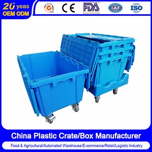 [Hot Item] 43L PP Material Industrial Storage Stackable Tote Plastic Nestable Crate Box Container with Lids for Foods Store