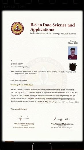🎓 Admission Confirmed at IIT Madras! 🔥📩 Officially selected for BS Degree Program 🚀