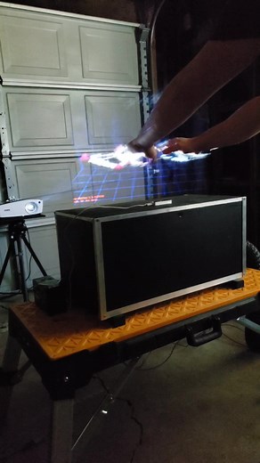 Interactive projection on a fog machine #lightart #art #fogmachine #technology #tech #holographic #hologram #future #projector