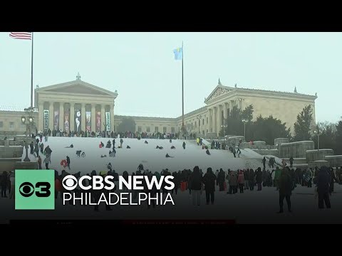 Philadelphia Art Museum steps turn into sledding hill during snow storm