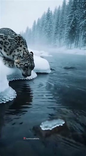 Snow Leopard's Icy Leap — River Surprise in 4 Panels #Shorts ❄️🐾