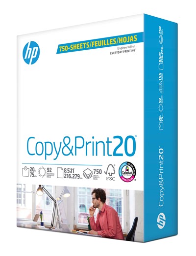 HP Copy & Print20, 20lb, 8.5 x 11, White, 1 Ream (750 sheets)